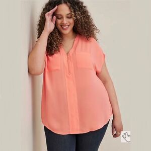 Torrid Tangerine Quarter Zip Top Georgette Dolman Sleeve Sz 1X